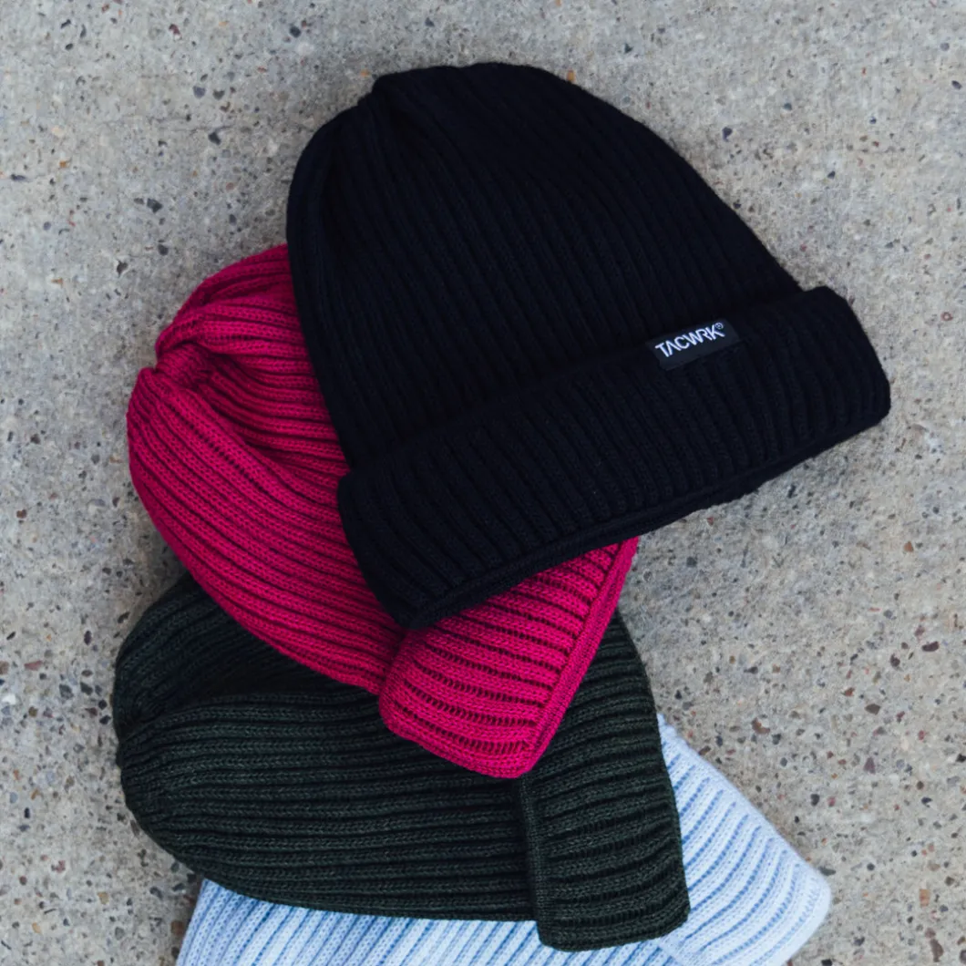 Merino Beanie Gerippt Schwarz