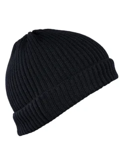 Merino Beanie Gerippt Schwarz