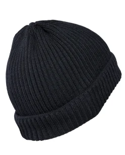 Merino Beanie Gerippt Schwarz