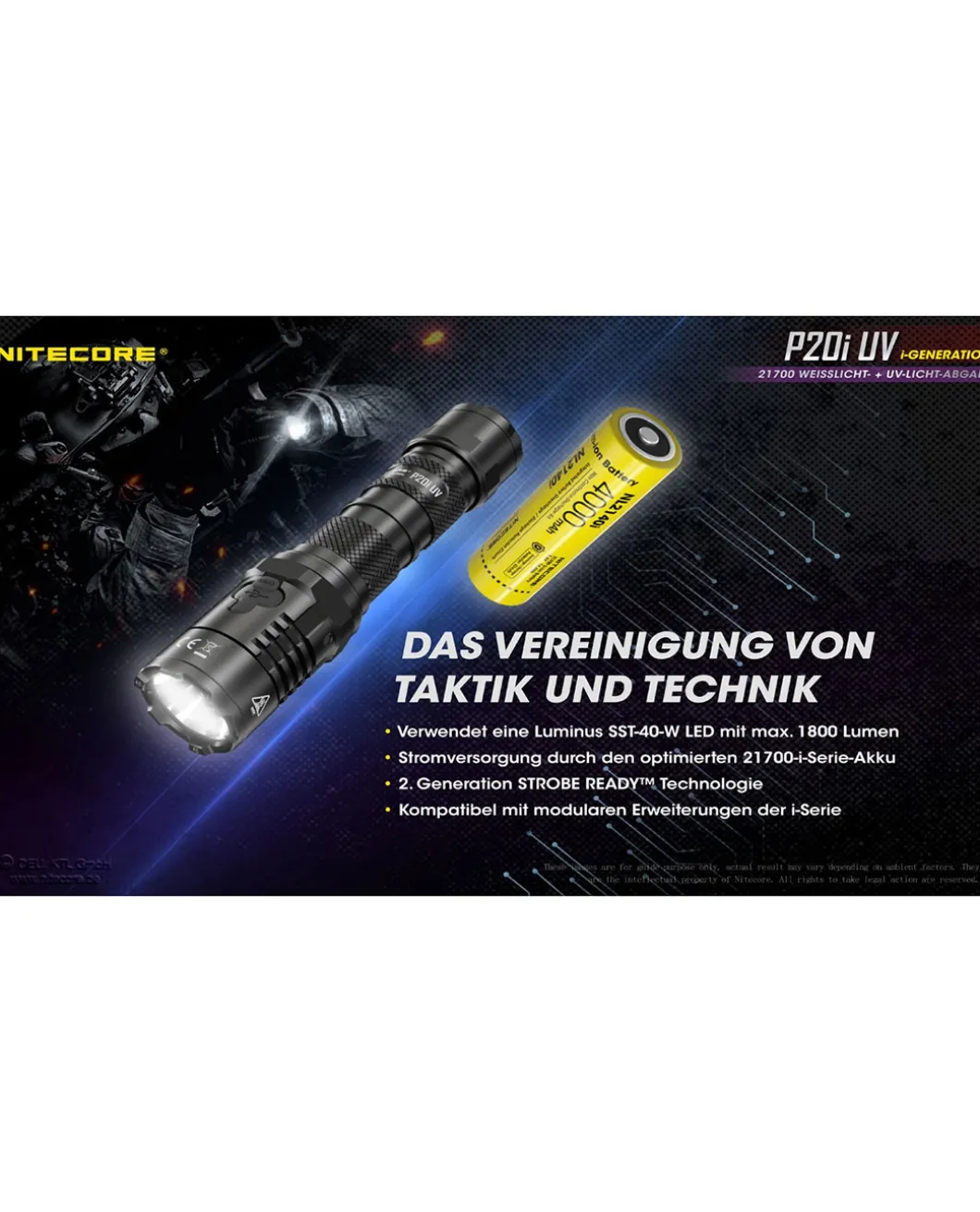 Nitecore P20i UV - 1800 Lumen + UV-Licht